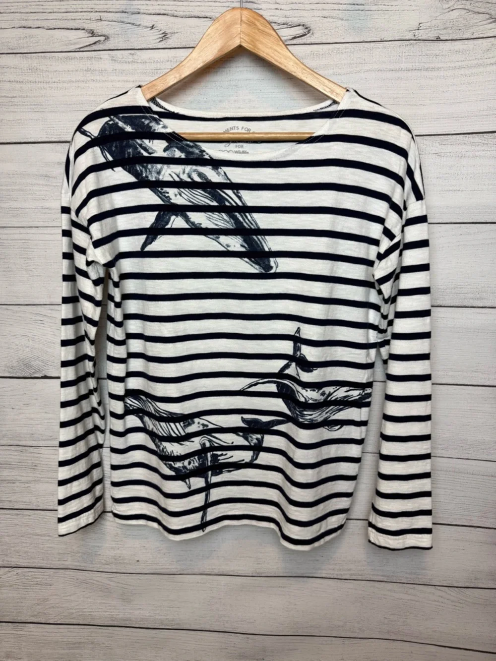 J. Crew Navy & White Striped Long-Sleeve Top with Whale Motif - Picture 1 of 7
